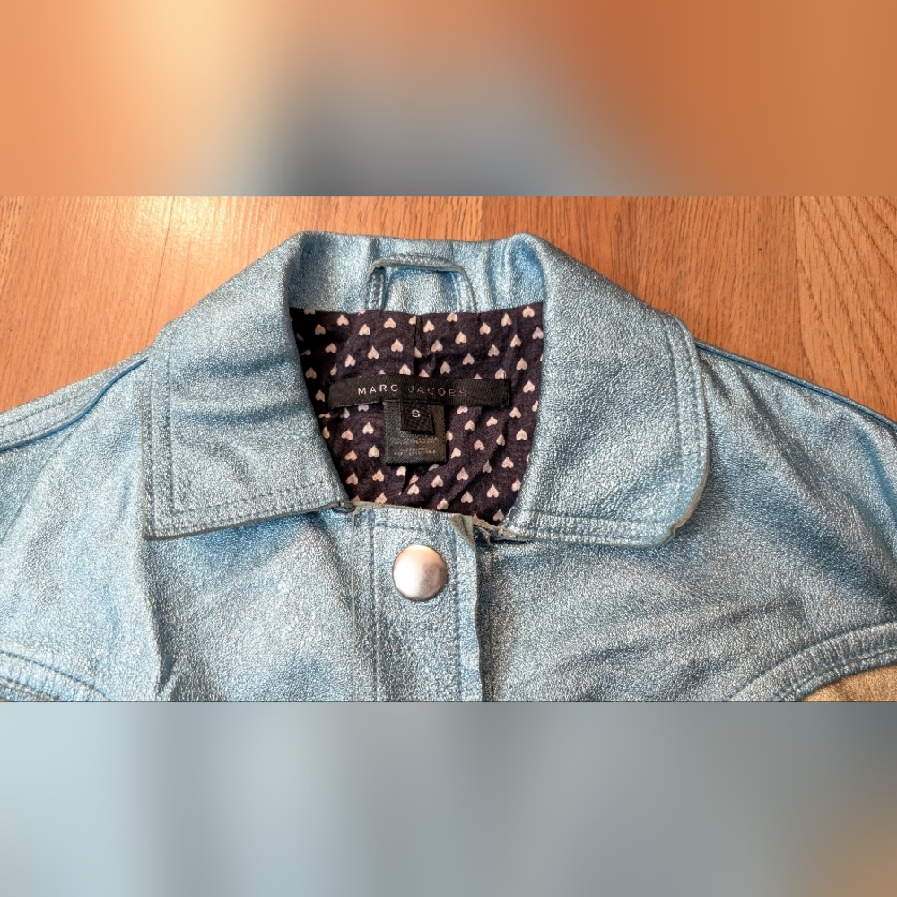 MARC JACOBS Blue western metallic womens cowboy leather Jacket vintage Coat sz S - Picture 8 of 13